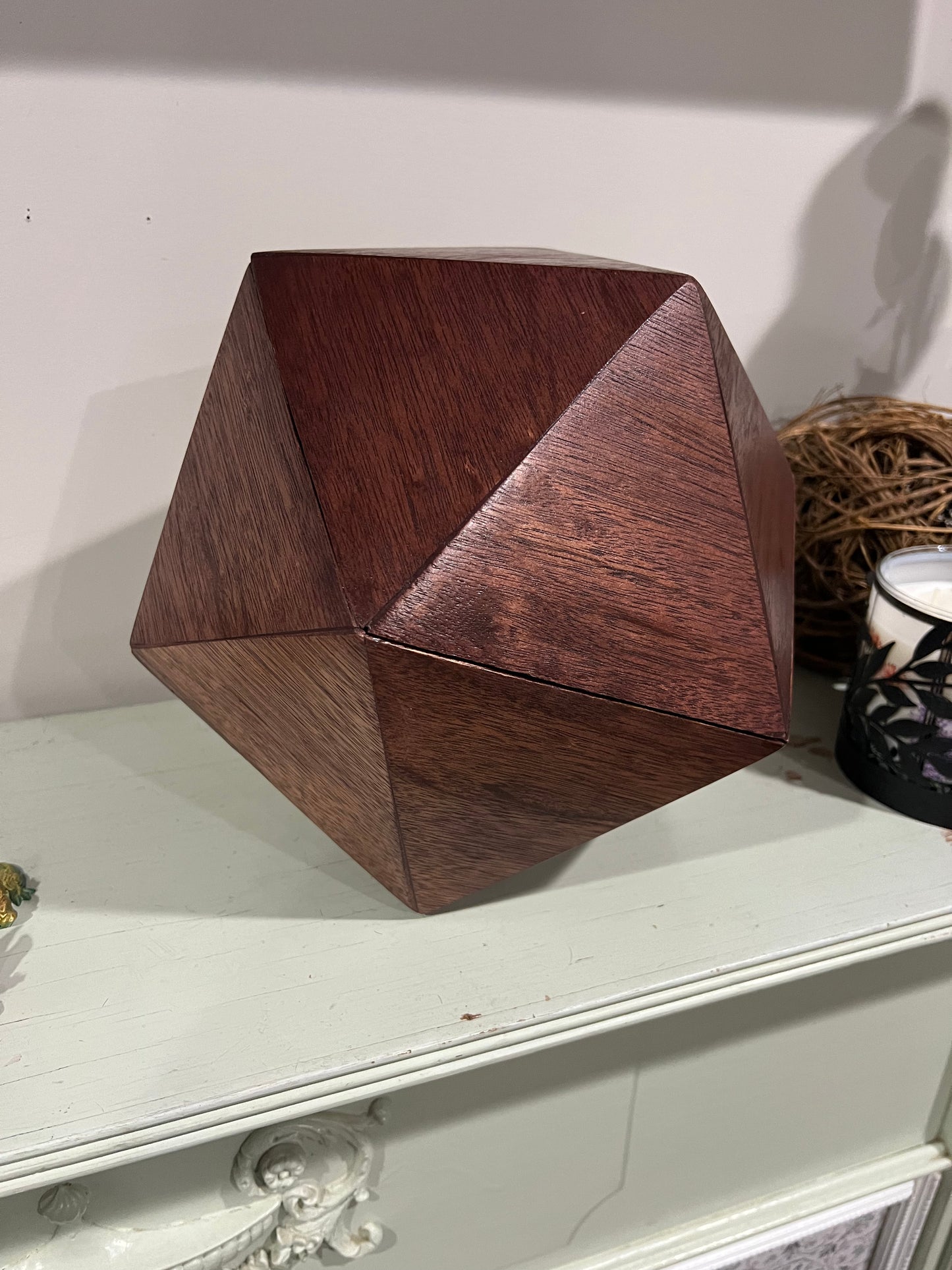 Large Decorative Storage D20 Wood Dice