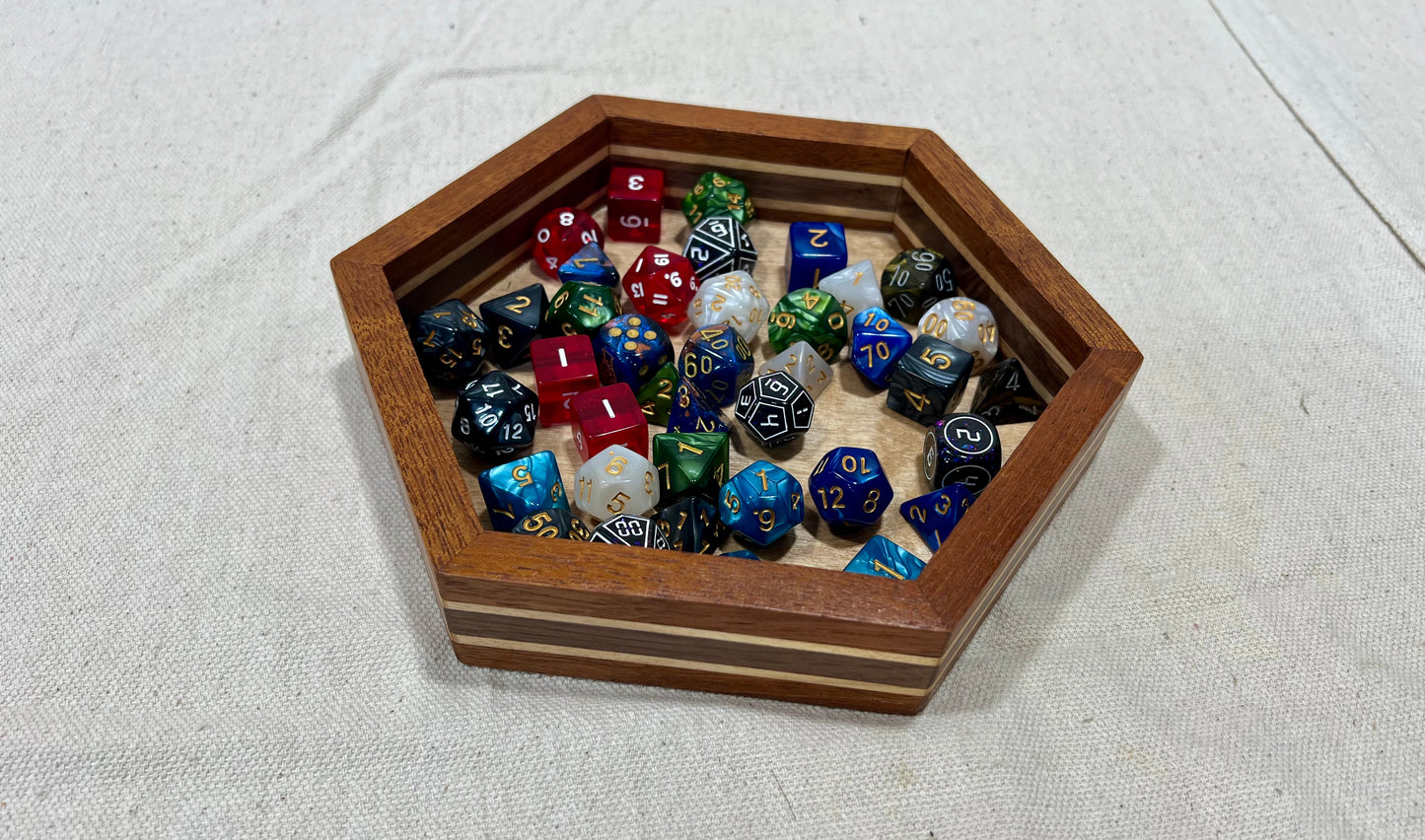 Hexagon Multi -wood Dice Tray