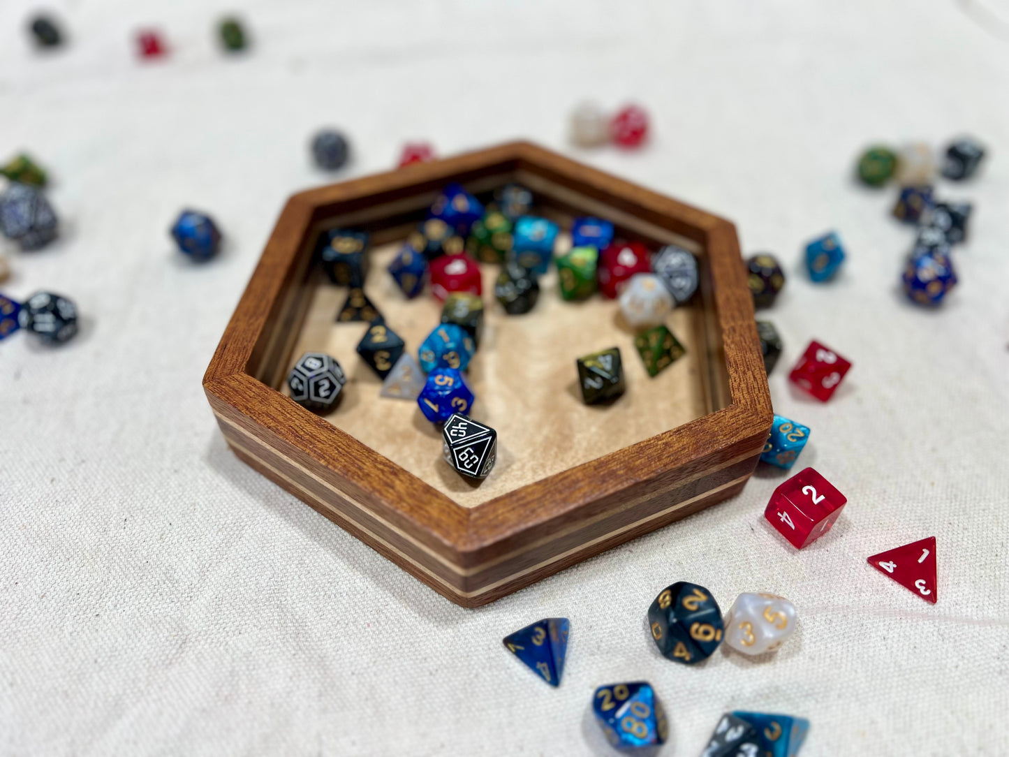 Hexagon Multi -wood Dice Tray